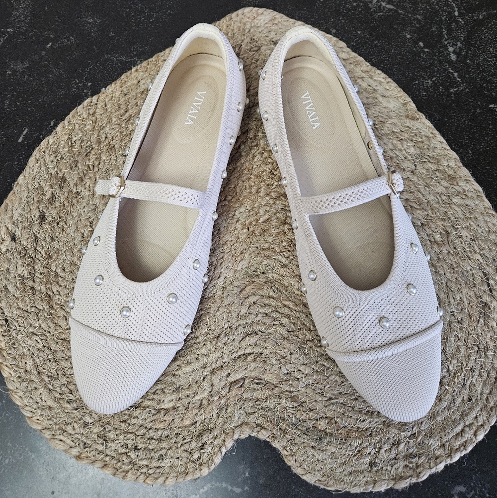 Vivaia Cream Women's Shoes with Studded Pearl Details
